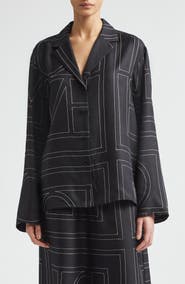 TOTEME Monogram Embroidered Organic Silk Pajama Top