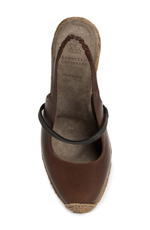 Brunello Cucinelli Leather Precious Strap Espadrille Wedges 60 In C9122 Cacao