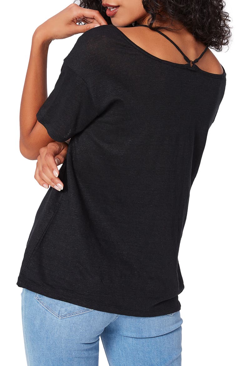 Sela Strap Linen Top, Alternate, color, BLACK