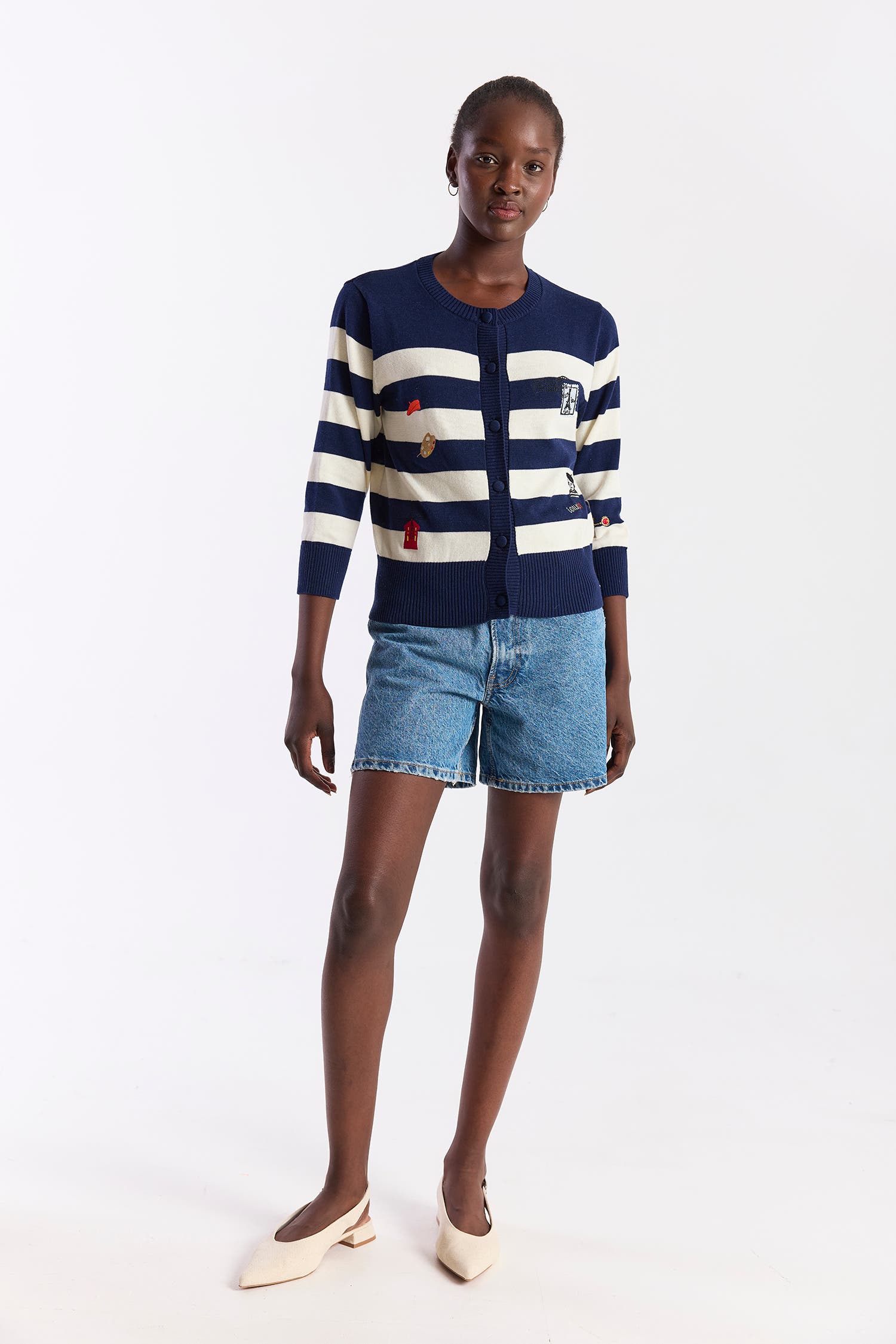 Embroidery Stripe Cardigan - image 2