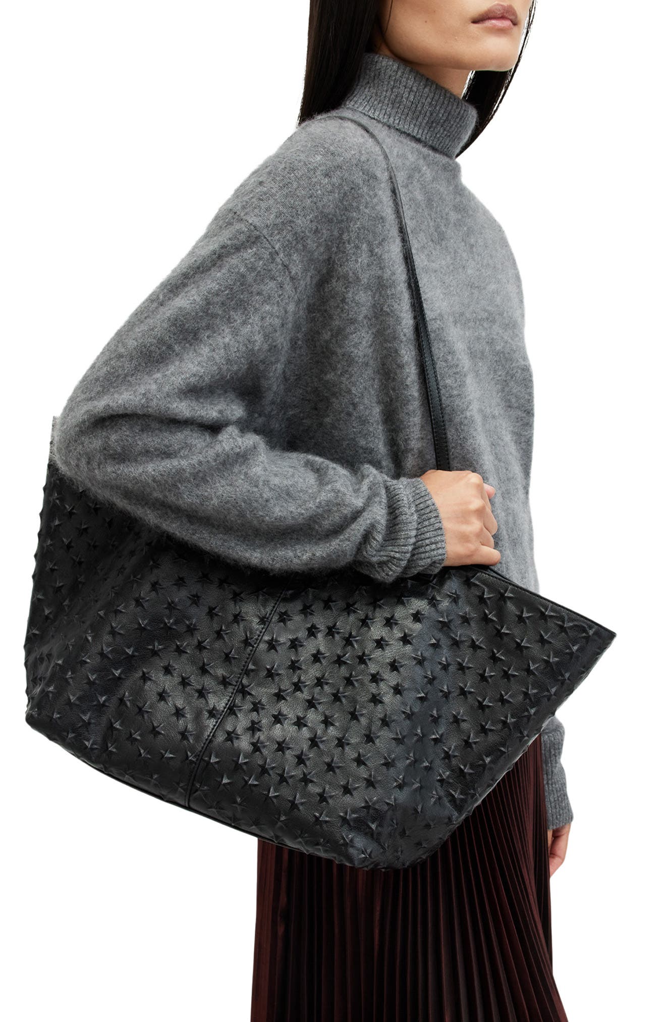 AllSaints Hannah Star Embossed Leather East/West Tote, Alternate, color, 