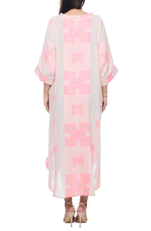 Shop Ranee's Ranees Three-quarter Sleeve Cotton Maxi Dress In Pink
