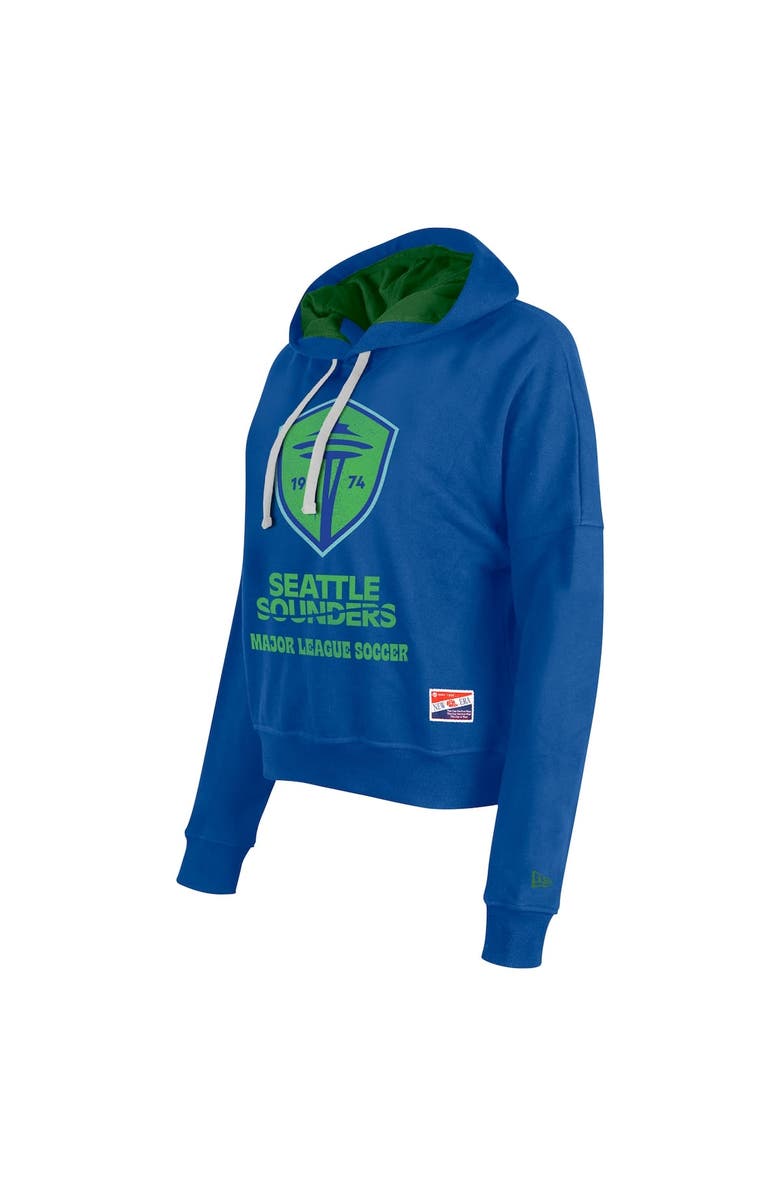 5TH AND OCEAN BY NEW ERA Women's 5th & Ocean by New Era Blue Seattle Sounders FC Throwback Pullover Hoodie, Alternate, color, 