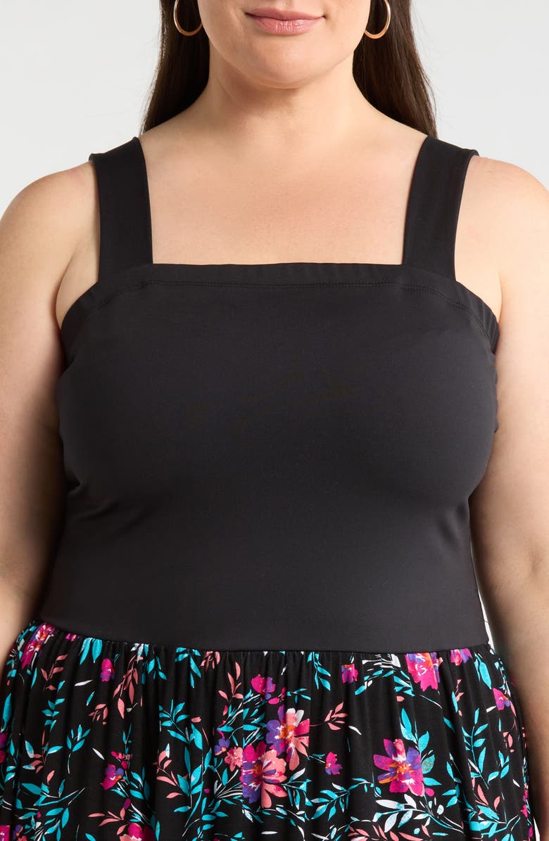 Loveappella Floral Sleeveless Maxi Dress, Alternate, color, Black/ Fucshia