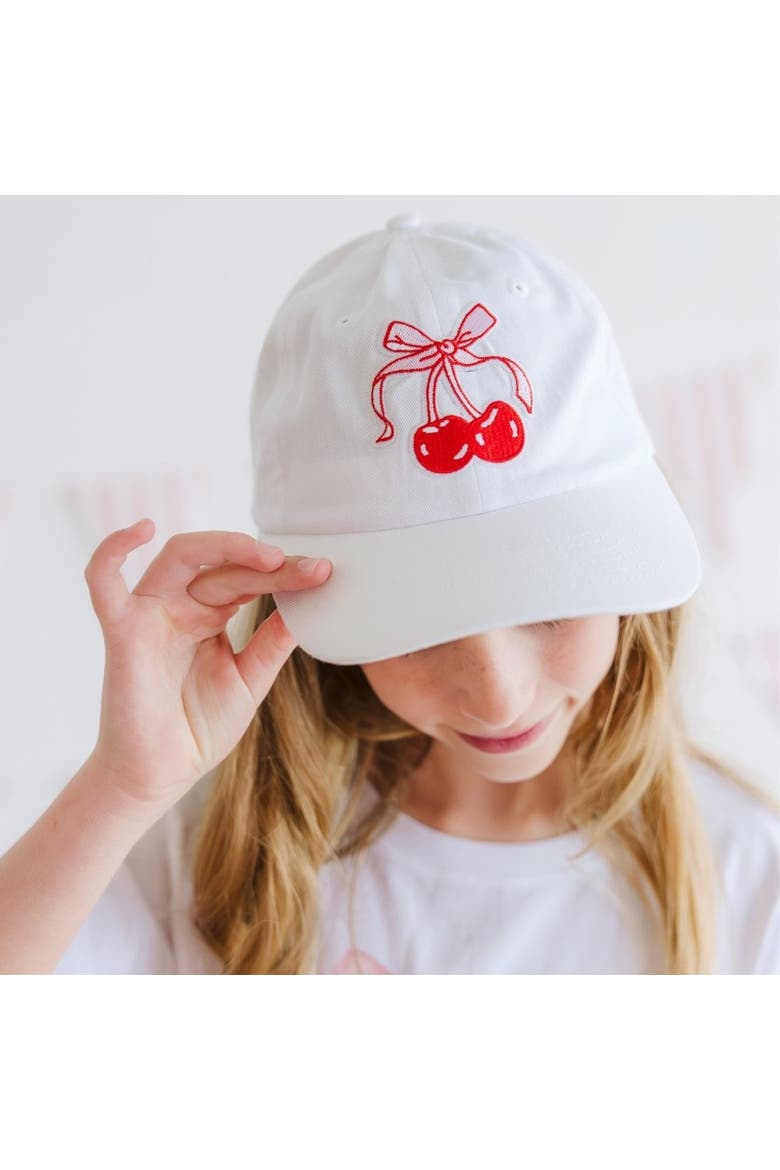 Cherry Bow Patch Baseball Hat, Alternate, color, White