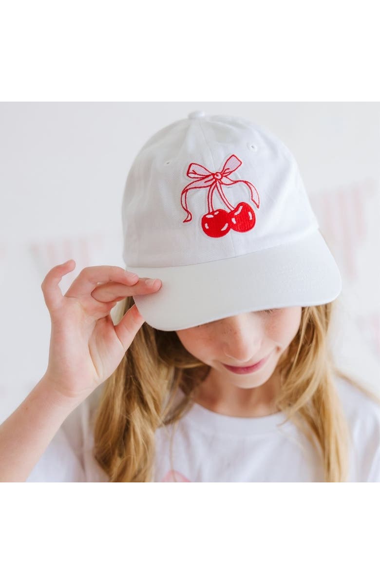 Sweet Wink Cherry Bow Patch Baseball Hat, Alternate, color, White