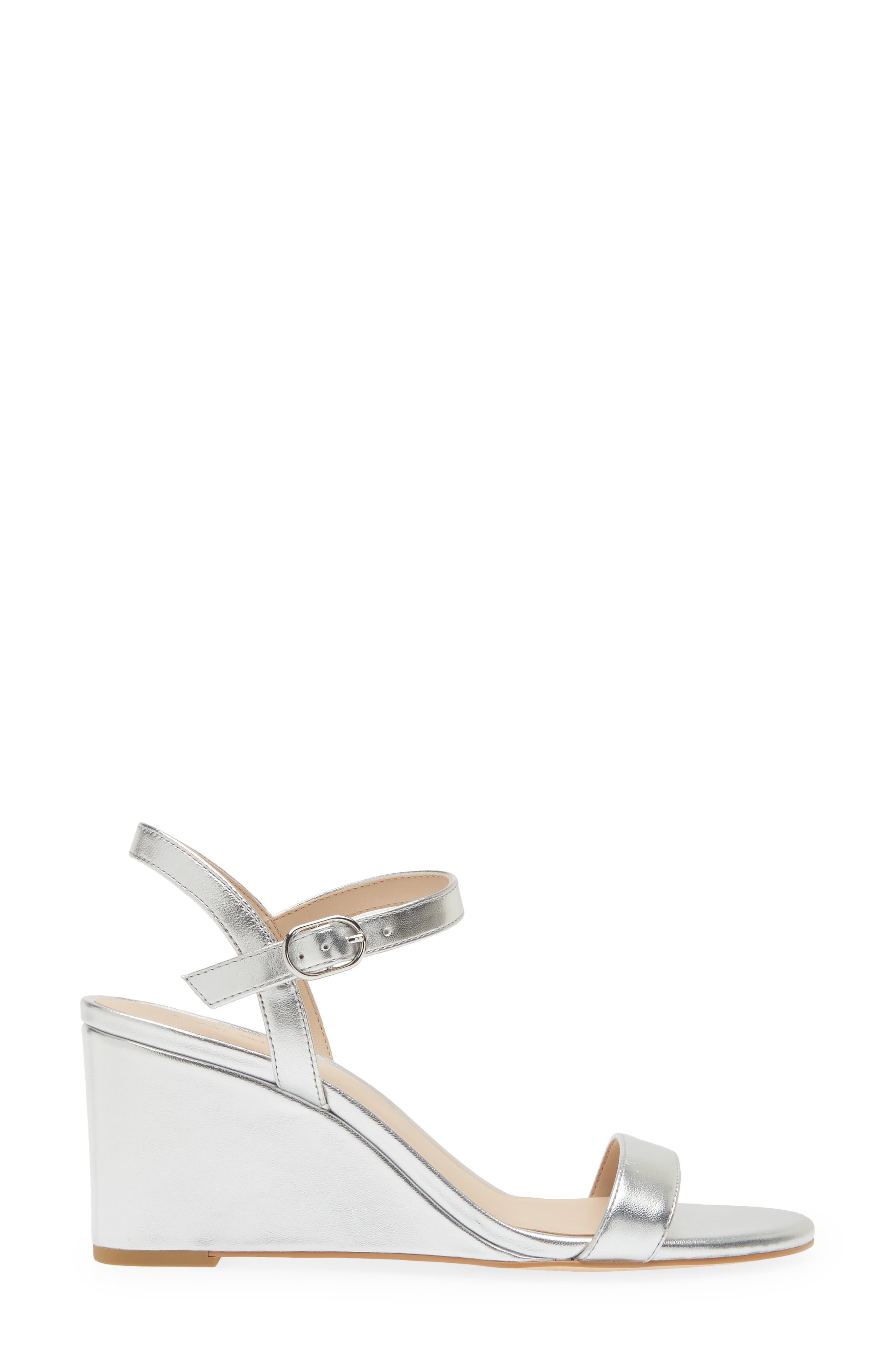 Stuart Weitzman Dancer Wedge Sandal, Alternate, color, Silver