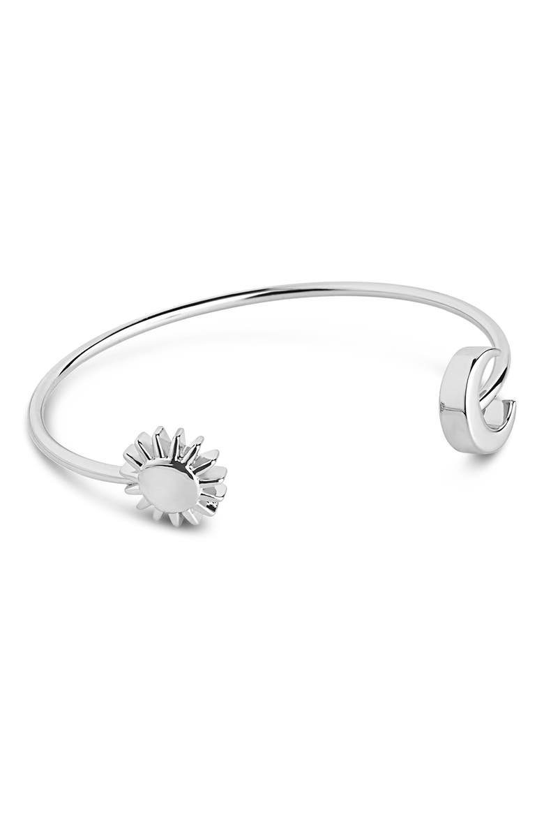 Crescent Moon & Sun Cuff Bracelet, Main, color, SILVER