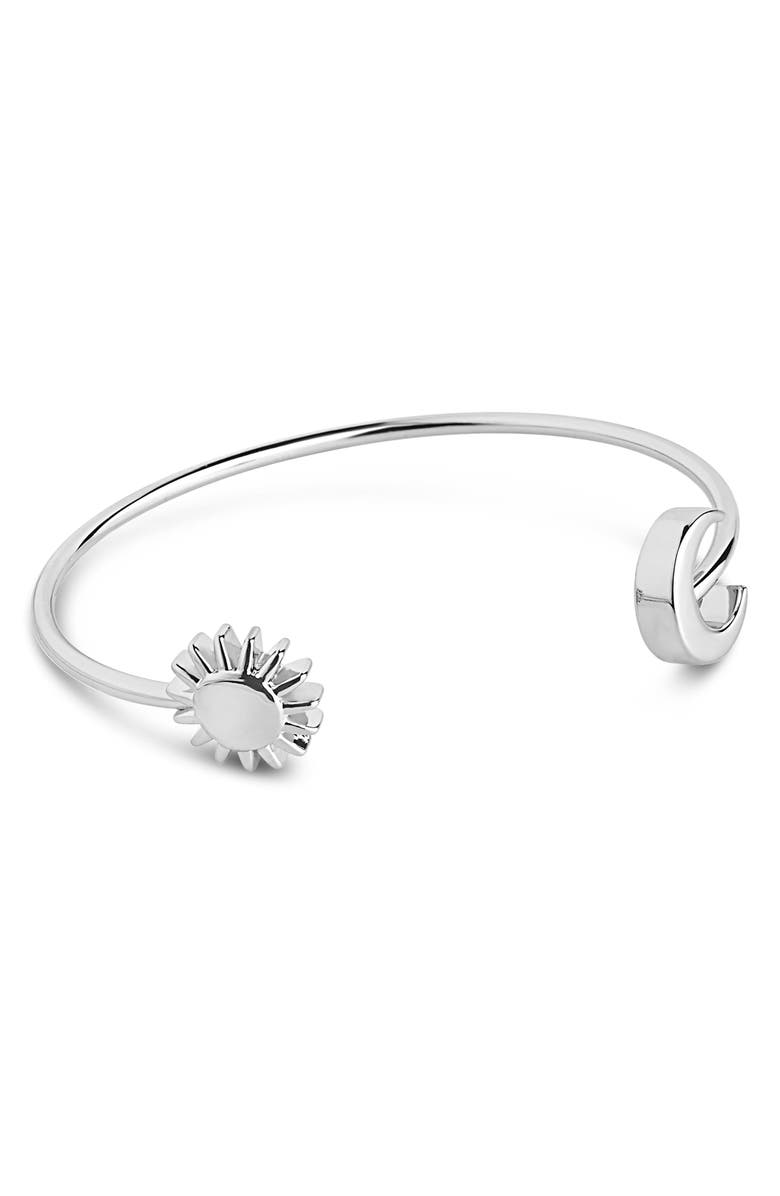 Sterling Forever Crescent Moon & Sun Cuff Bracelet, Main, color, 