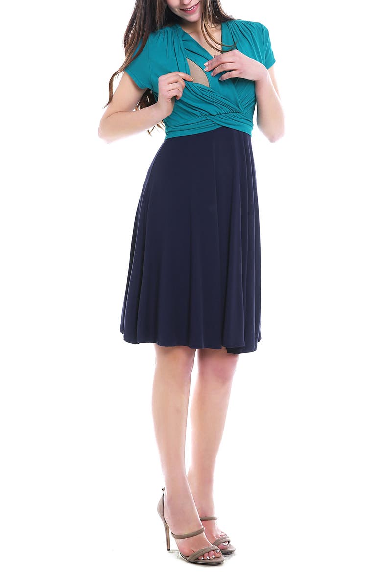 Sarah Faux Wrap Maternity/Nursing Dress, Alternate, color, NAVY/ TEAL