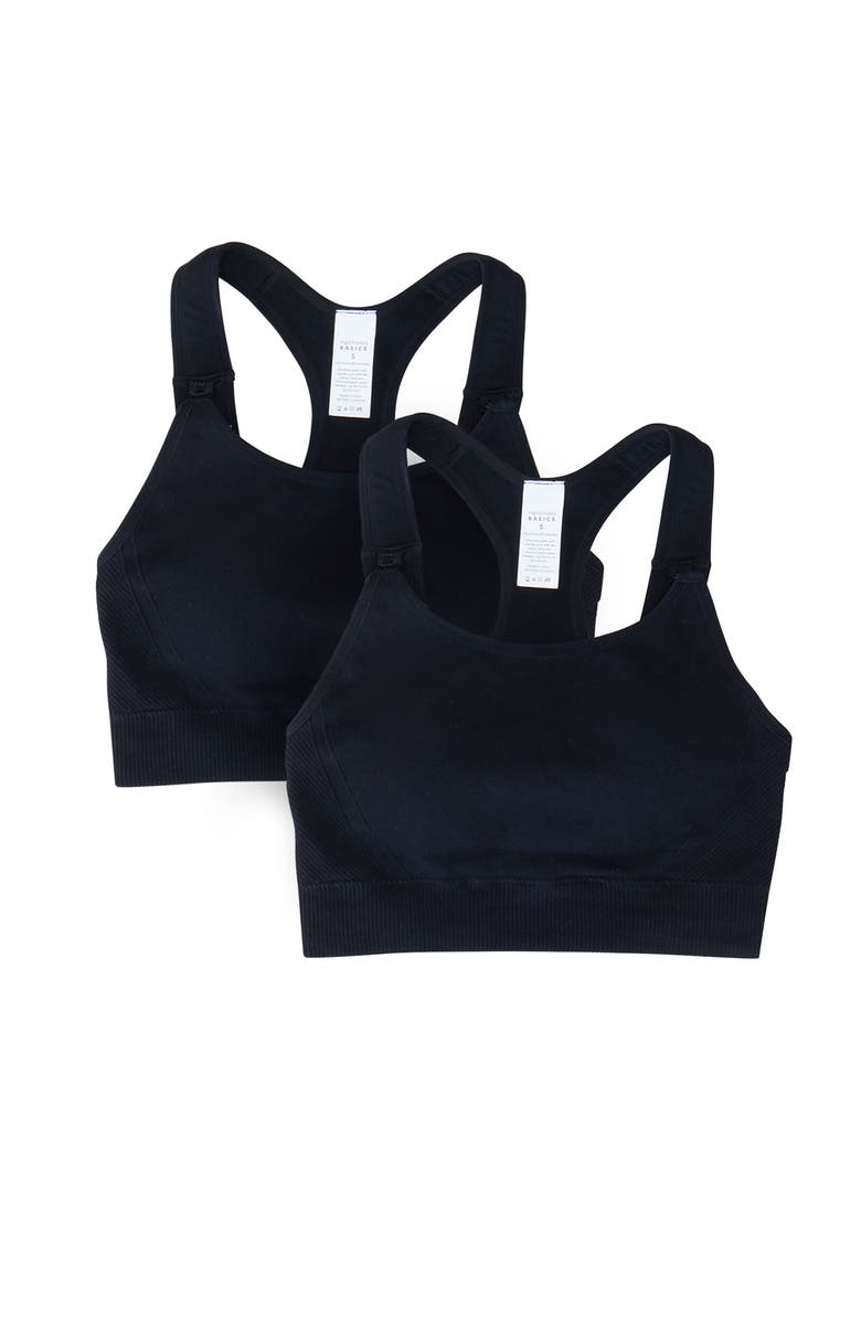 Ingrid & Isabel Seamless Maternity & Nursing Sports Bra Bundle, Main, color, Black/Black