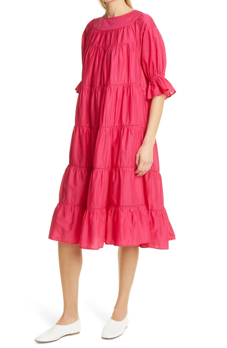 Merlette Paradis Tiered Puff Sleeve Cotton Dress, Alternate, color,