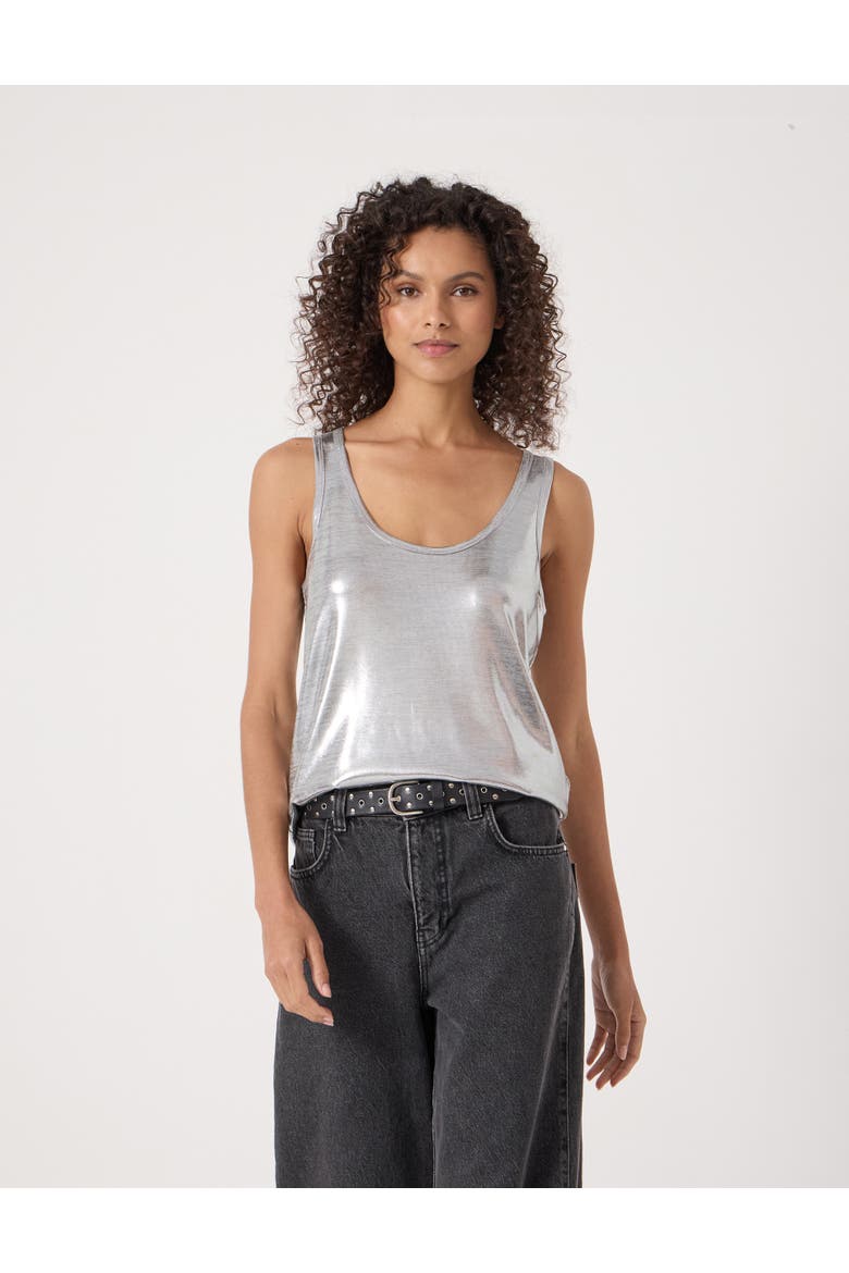Metallic Scoop Neck Slub Vest, Main, color, Silver Metallic