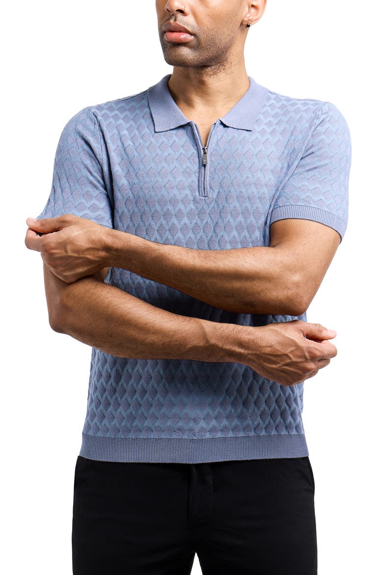 Quarter Zip Argyle Knit Polo, Alternate, color, SLATE BLUE