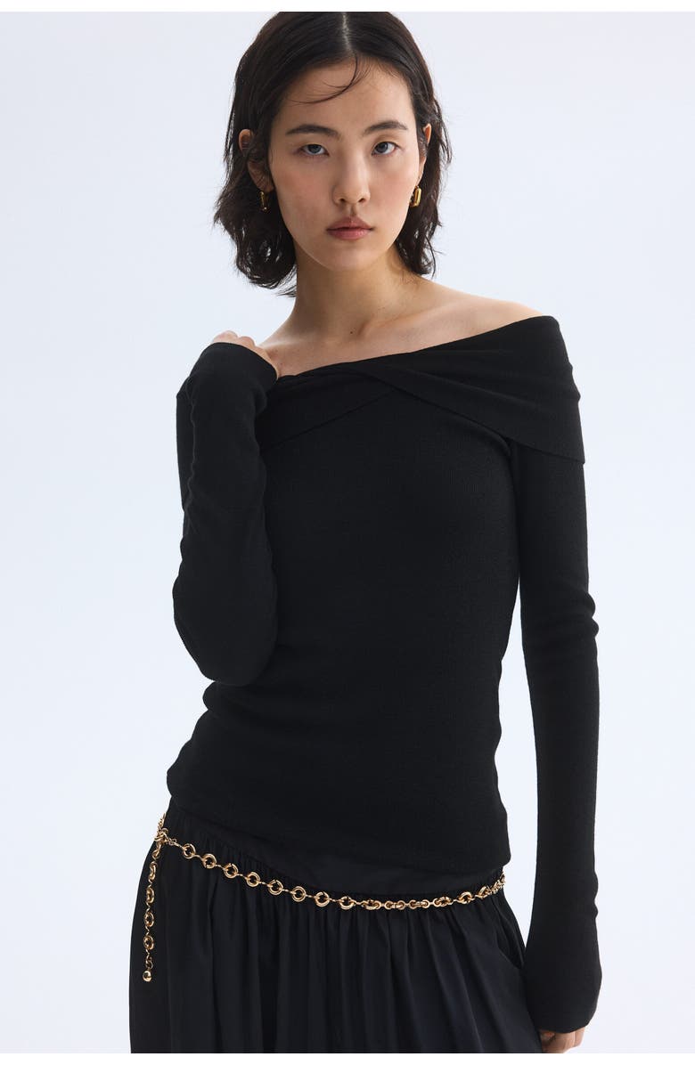 H&M Twist-detail Off-the-shoulder Top, Main, color, Black