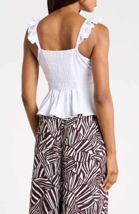 Ellen Tracy Ruffle Strap Crop Peplum Top