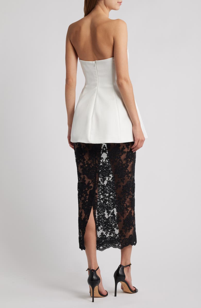 Delfi Collective Amaya Strapless Mixed Media Cocktail Dress, Alternate, color, Ivory / Black