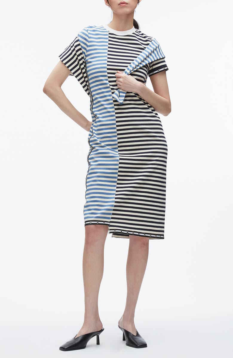 3.1 Phillip Lim Mixed Stripe Cotton T-Shirt Dress, Main, color, Midnight Multi