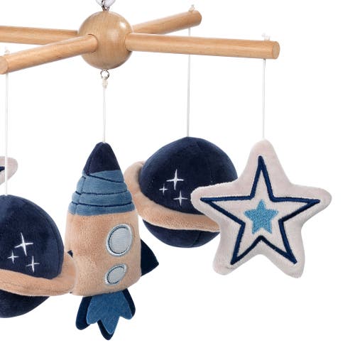 Lambs & Ivy Sky Rocket Planets/stars Musical Baby Crib Mobile Soother Toy In Blue