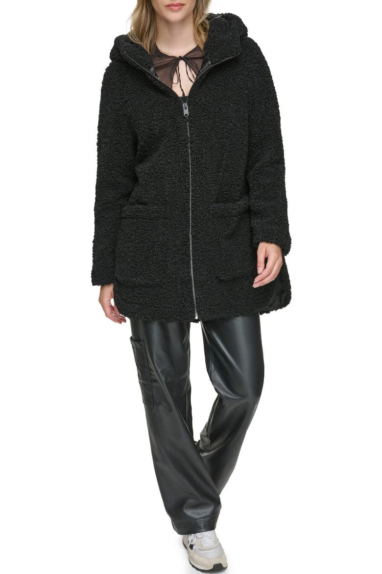 Seneca Faux Shearling Hooded Jacket, Alternate, color, BLACK