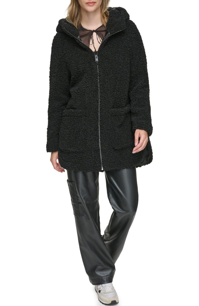 Andrew Marc Seneca Faux Shearling Hooded Jacket, Alternate, color, Black