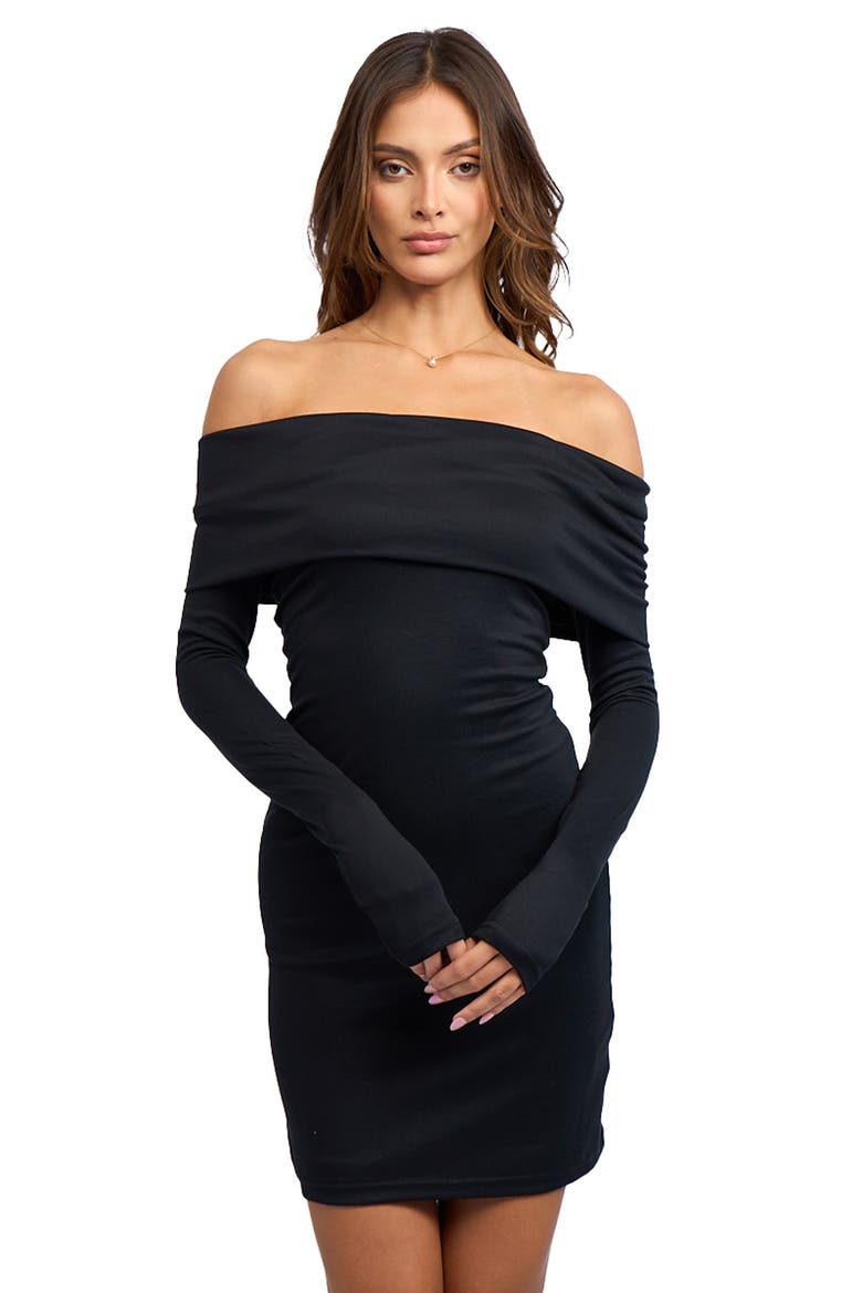 Off the Shoulder Long Sleeve Minidress, Alternate, color, NAVY