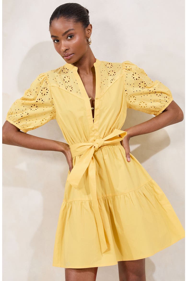 Broderie Belted Minidress, Alternate, color, YELLOW