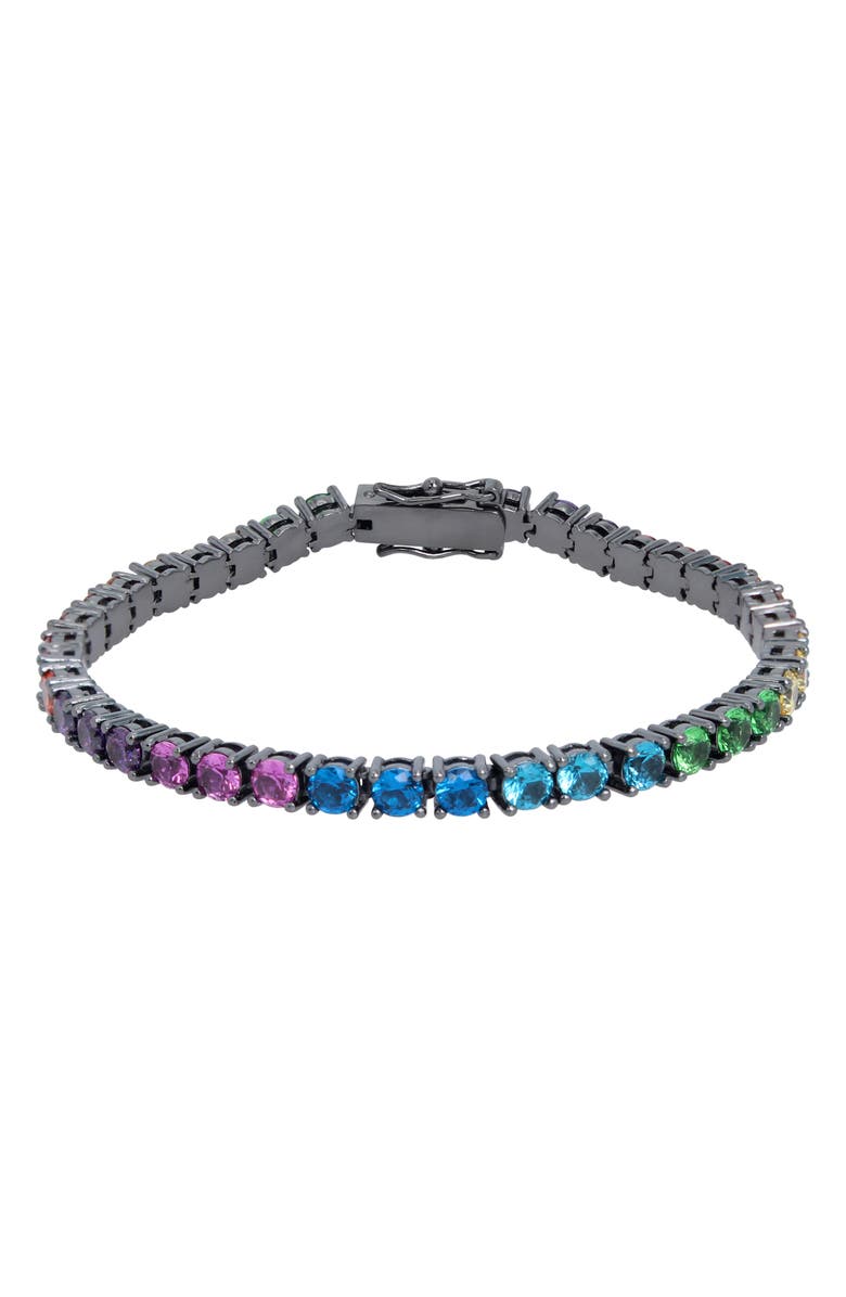 Kurt Geiger London Rainbow Crystal Tennis Bracelet, Main, color, Black Rhodium Multi