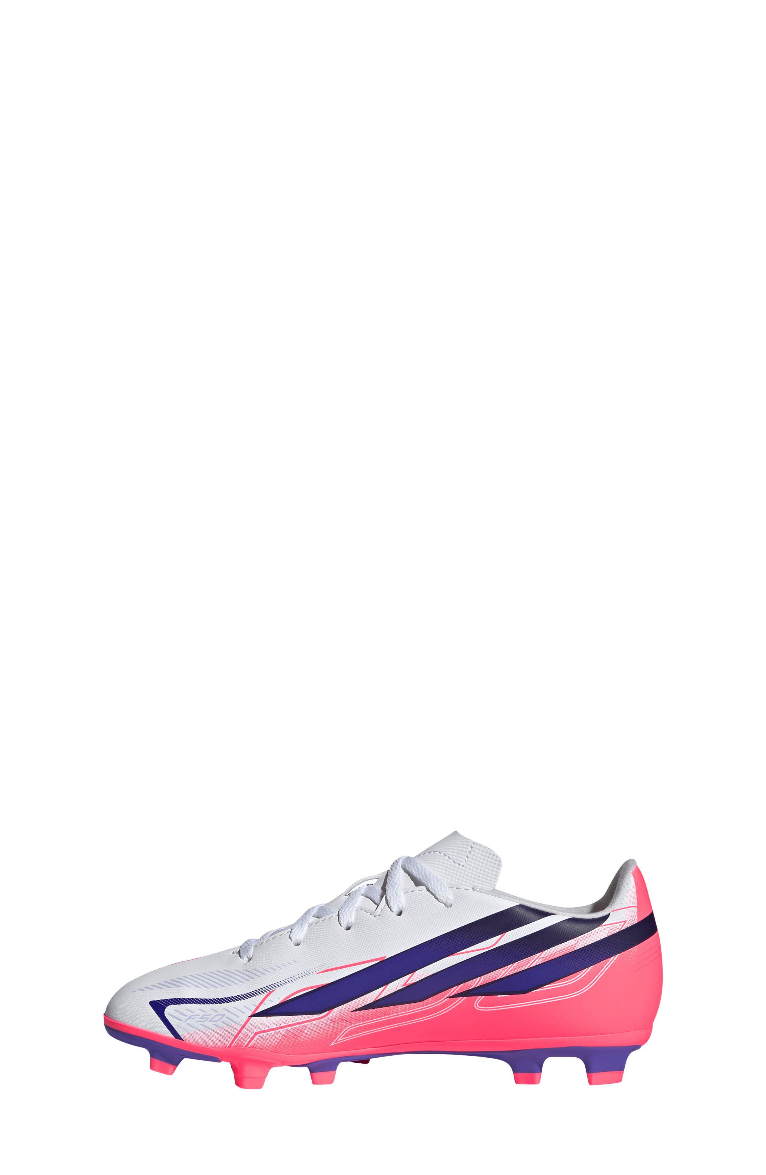 Kids' F50 Hyperfast Club Indoor Soccer Shoe, Alternate, color, WHITE/ PURPLE/ TURBO