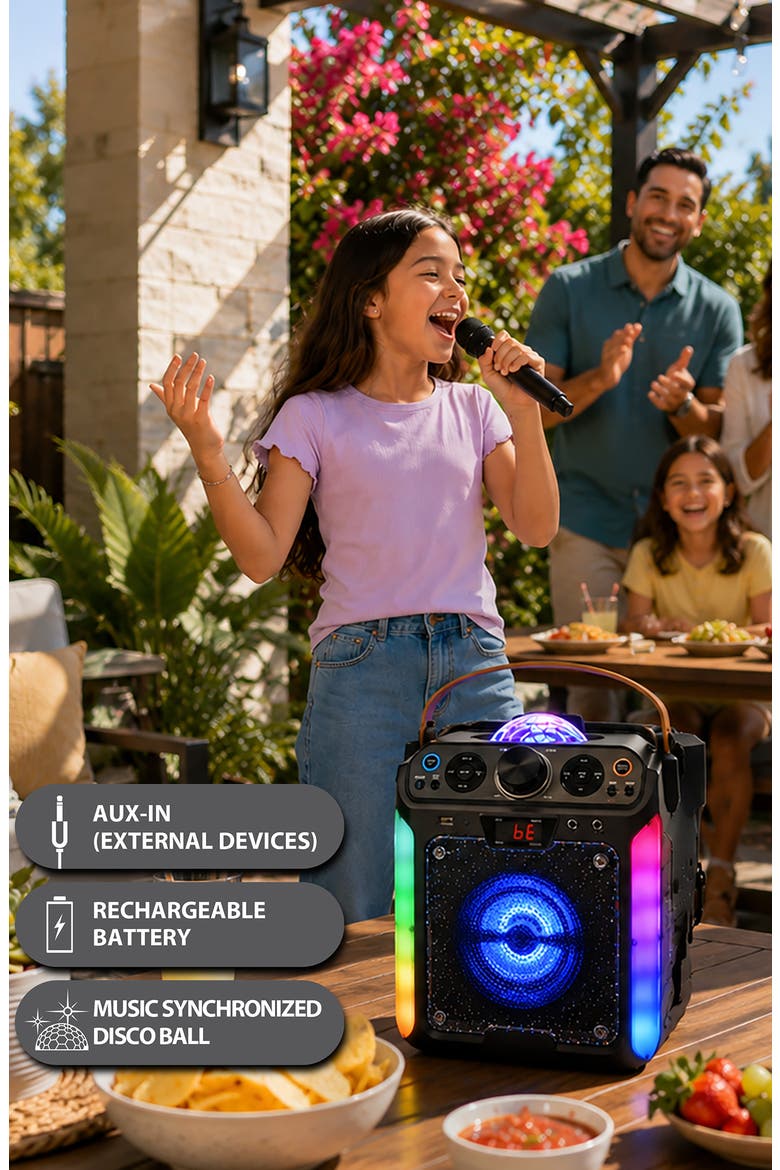 Groove Disco Bluetooth Karaoke Machine with Disco Ball & LED Lights, Alternate, color, BLACK