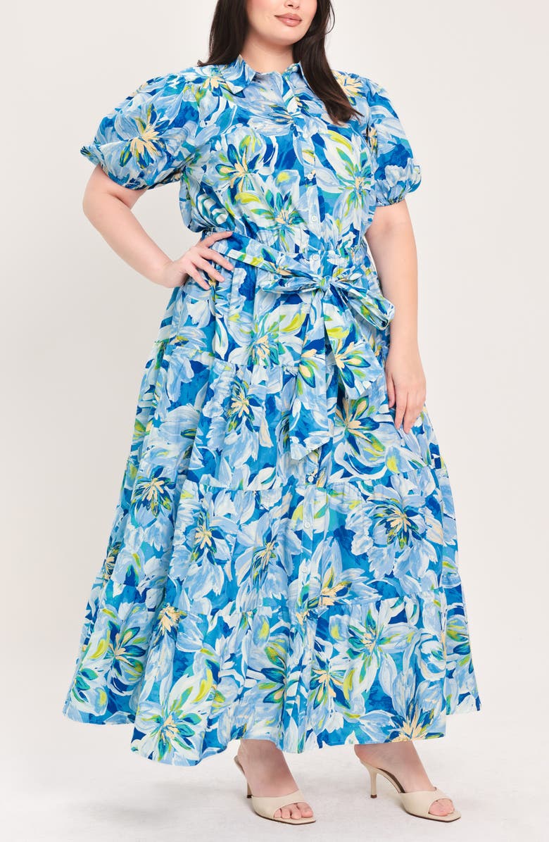 FLYING TOMATO Printed Maxi Dress, Alternate, color, Blue Floral