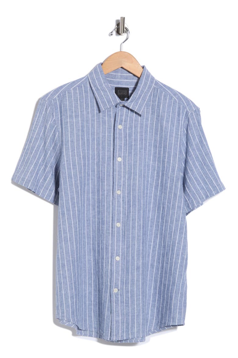 Short Sleeve Linen Blend Shirt, Alternate, color, BLUE INDIGO UNION STRIPE