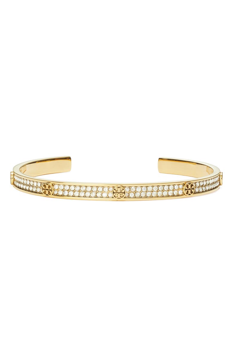Tory Burch Icon Pavé Cuff, Main, color, Tory Gold / Crystal