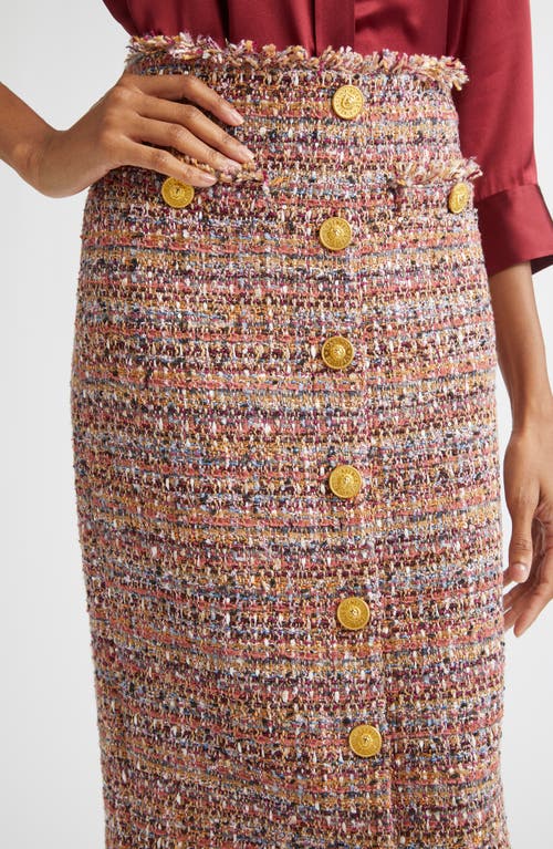 L Agence Tweed Tai Midi Pencil Skirt In Gold