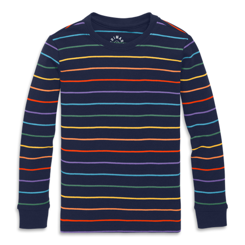 Kids Organic Long Sleeve Pj Top In Rainbow Stripe (Toddler, Little Kid, Big Kid)