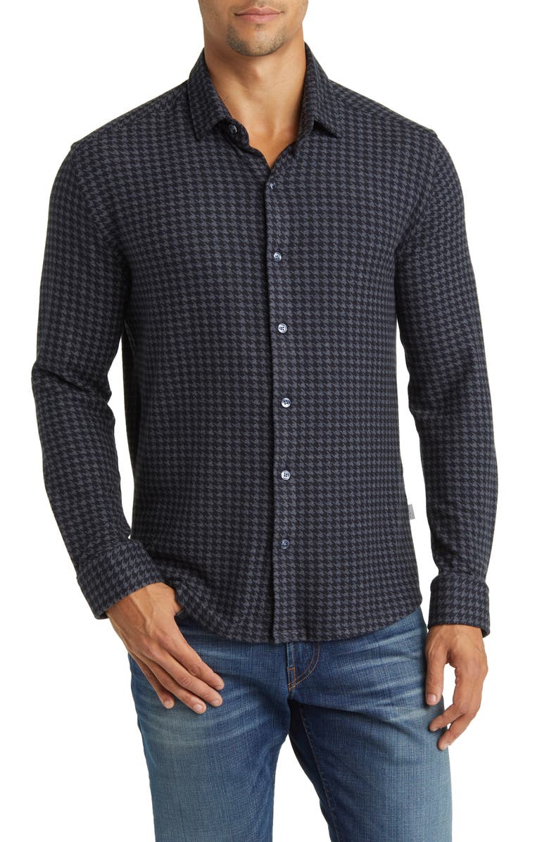 Stone Rose Houndstooth Tech Fleece Button-Up Shirt, Main, color, 