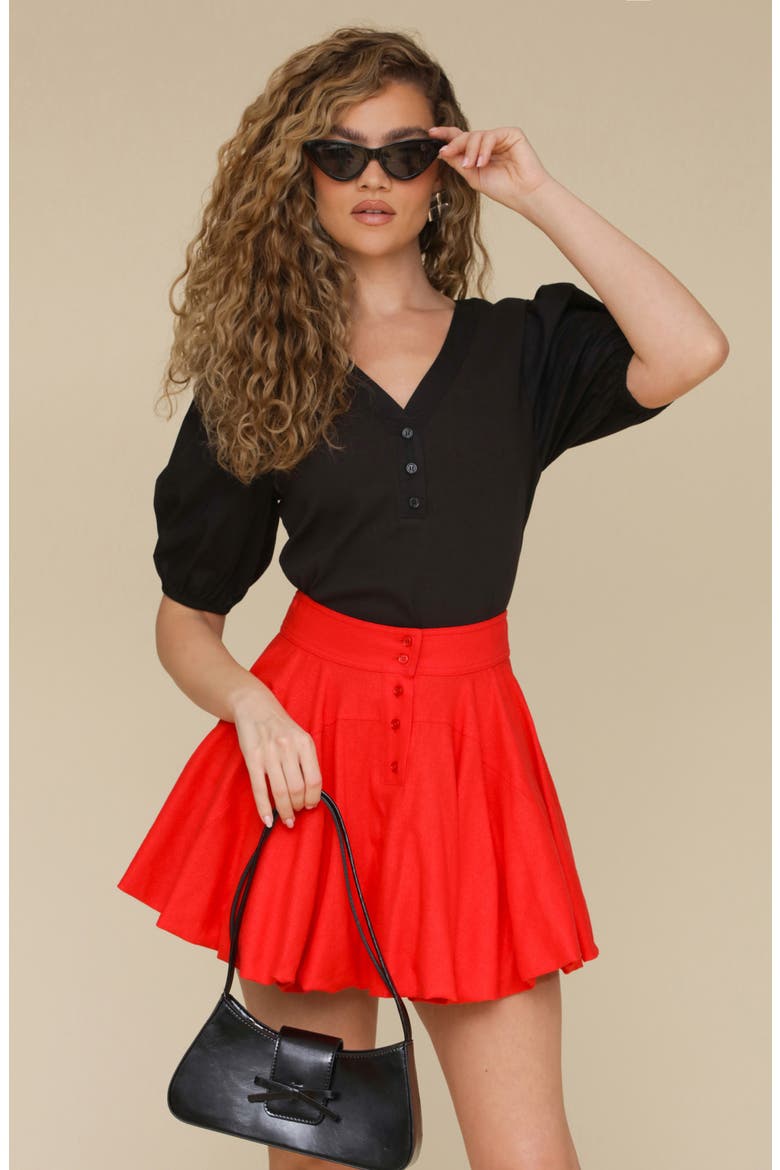 Bubble Hem Linen Blend Miniskirt, Alternate, color, HOT RED