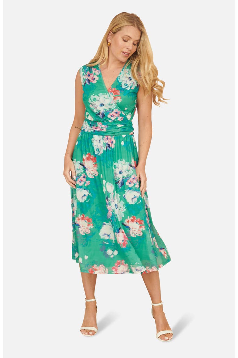 Blossom Print Stretch Mesh Dress, Main, color, Green