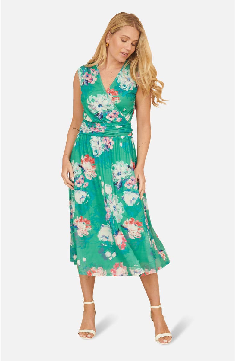 Yumi Blossom Print Stretch Mesh Dress, Main, color, Green