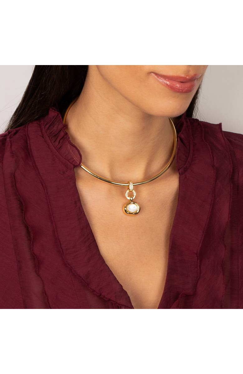 BY ADINA EDEN Polished Bezel Pearl Tube Open Collar Necklace, Alternate, color, Gold