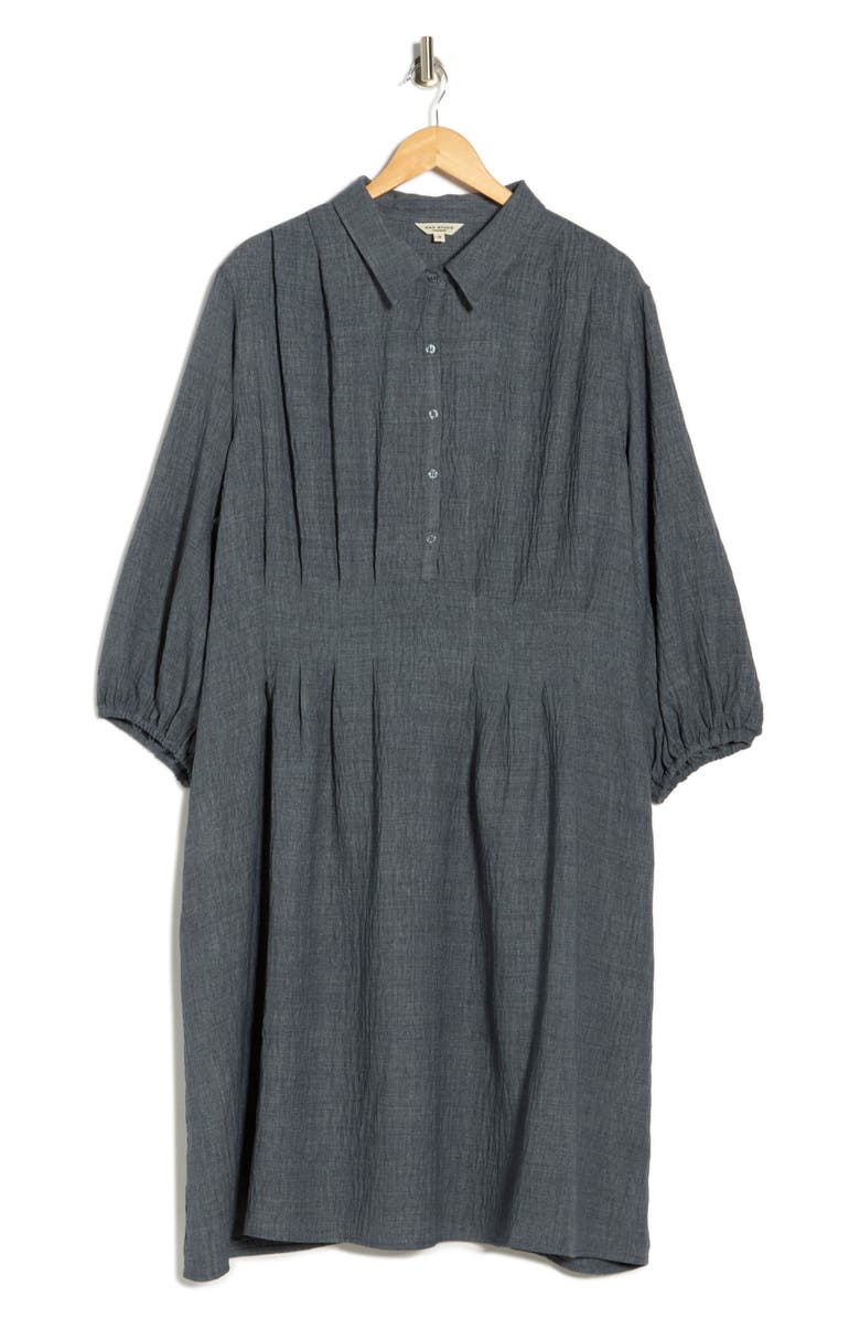 MAX STUDIO Balloon Sleeve Pleated Waist Shirtdress, Main, color, Heather Blue Steel