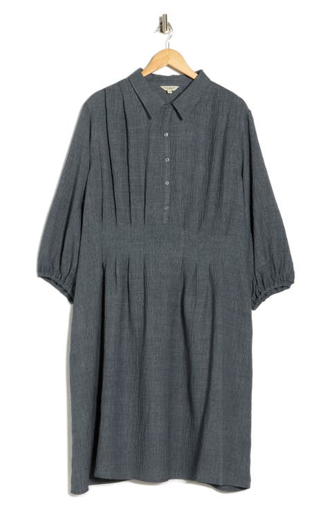 Balloon Sleeve Pleated Waist Shirtdress (Plus)