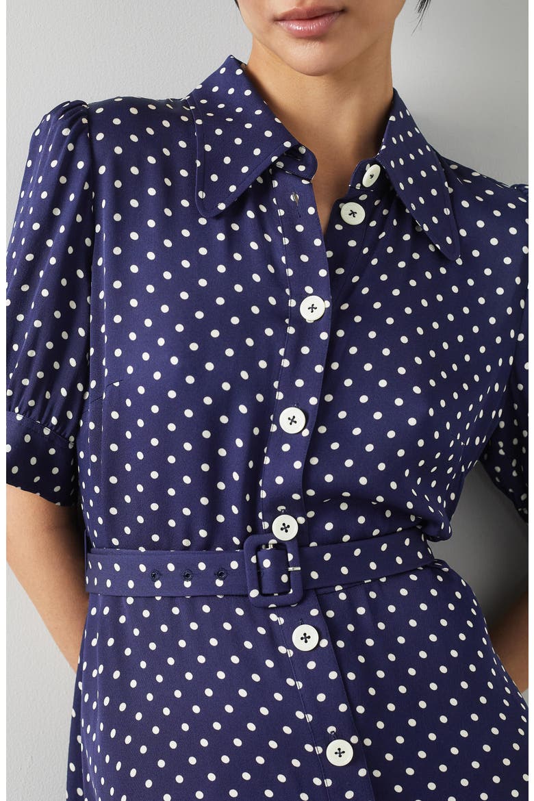 Valerie Spot Midi Shirtdress, Alternate, color, NAVY