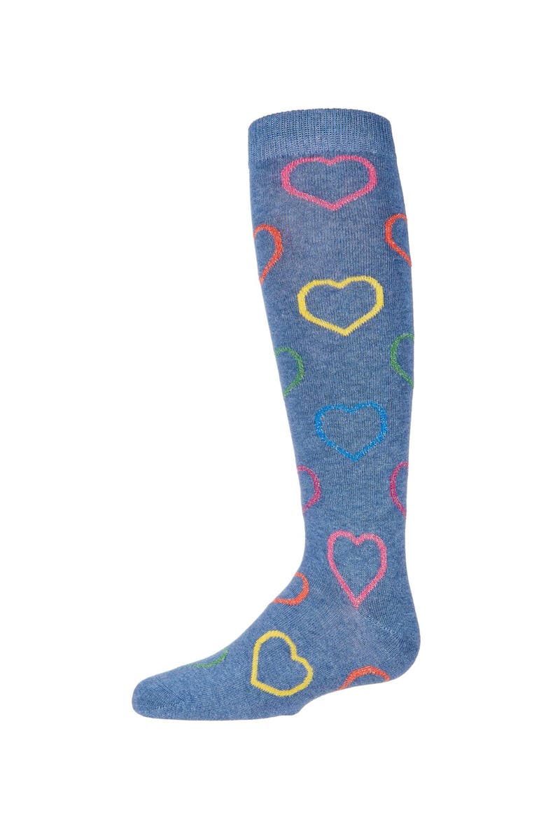 Dazzling Hearts Knee High Socks, Main, color, Denim