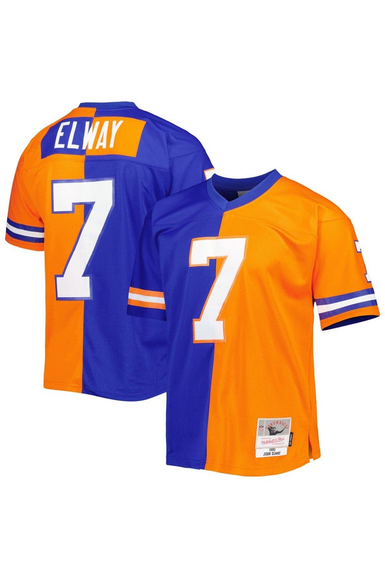Men's Mitchell & Ness John Elway Royal/Orange Denver Broncos 1990 Split Legacy Replica Jersey, Main, color, Royal