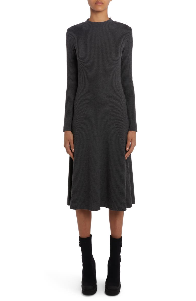 Moncler Long Sleeve Virgin Wool Blend Sweater Dress, Main, color,