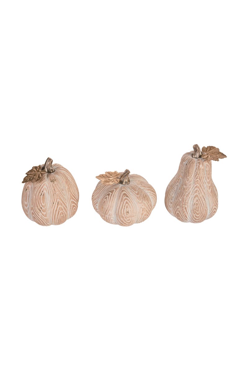 Transpac Small T C Wood Grain Pumpkin Set of 3 Decorative Figurines, Main, color, Brown