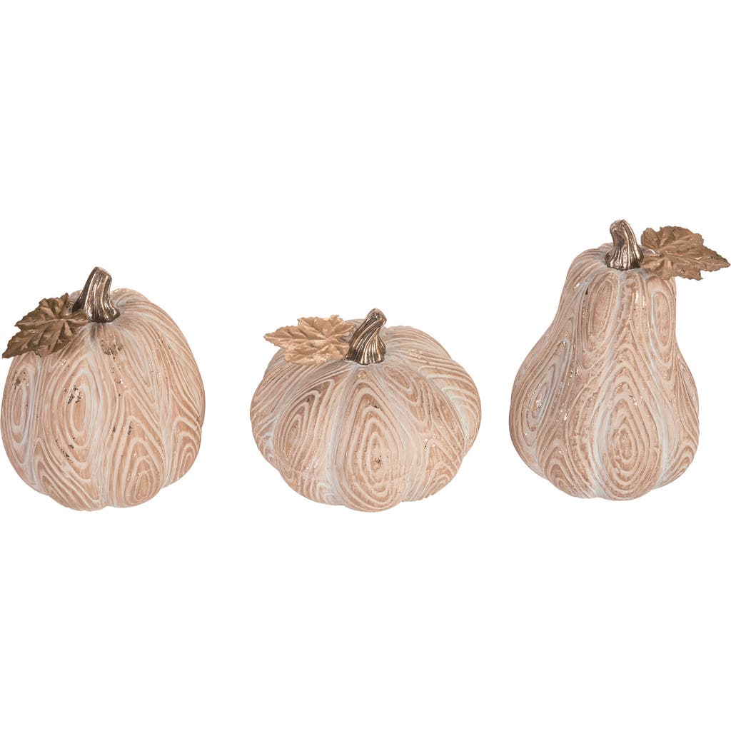 Transpac Small T C Wood Grain Pumpkin Set Of 3 Decorative Figurines In Brown