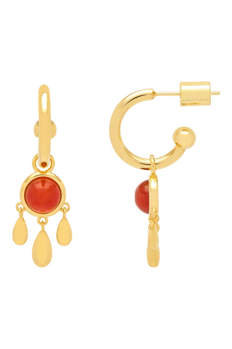 Semiprecious Stone Drop Hoop Earring, Main, color, GOLD AND RED