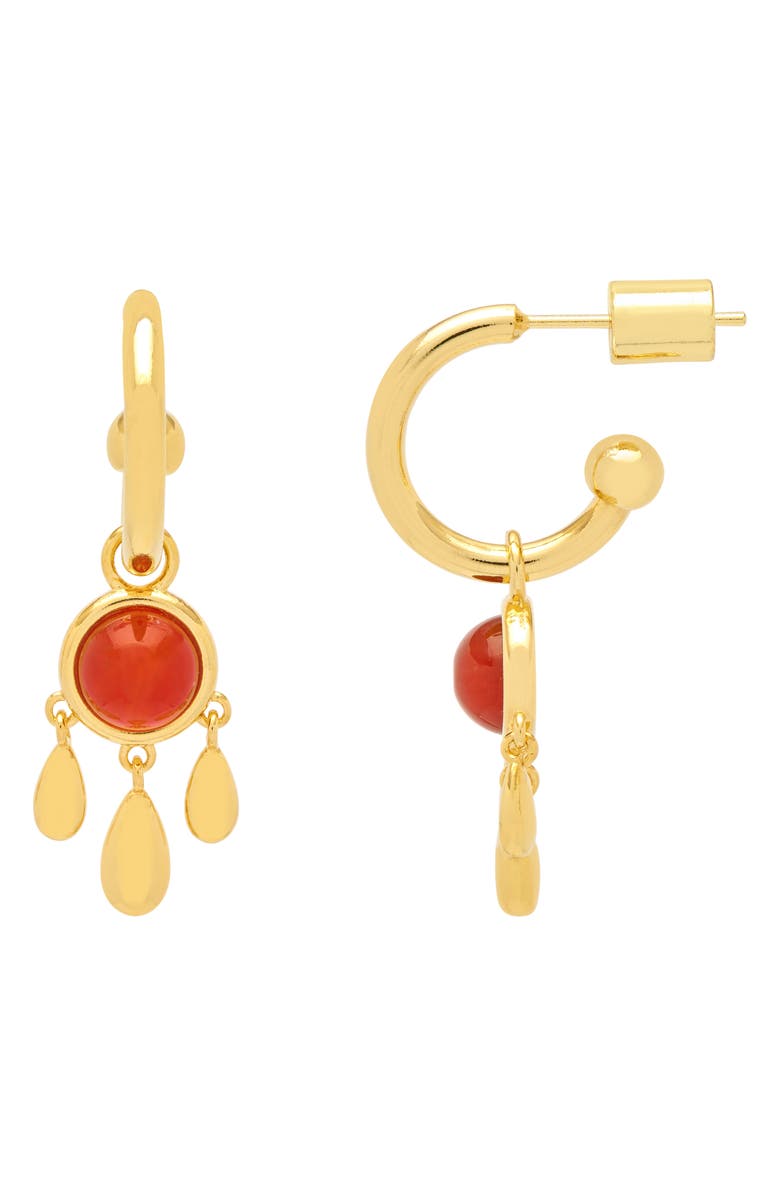 Estella Bartlett Semiprecious Stone Drop Hoop Earring, Main, color, Gold And Red